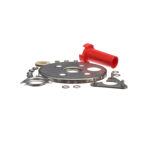 A red rubber gasket with a metal plate.