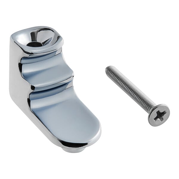 A chrome plated screw for a Hamilton Beach milkshake machine cup rest.