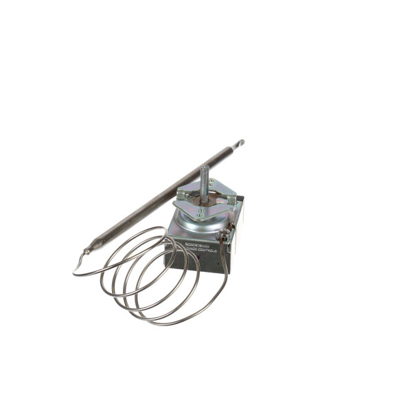 A metal Delfield refrigeration control device with wires attached.
