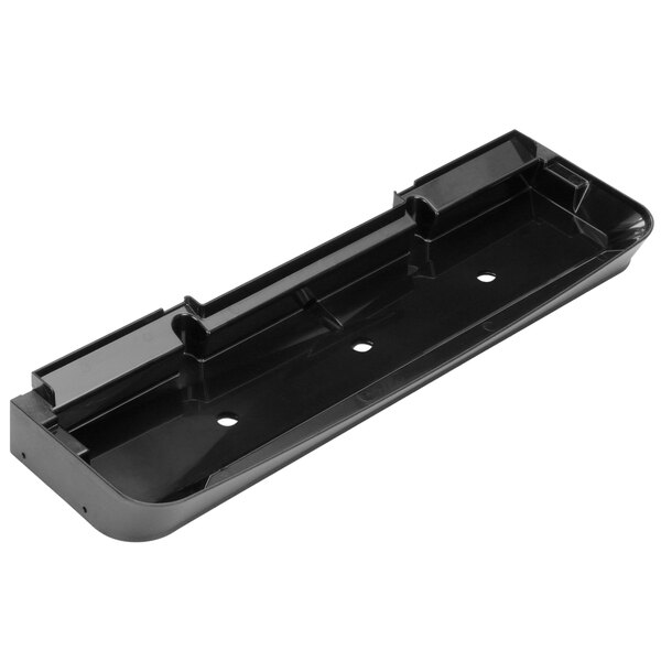 A black plastic Cornelius drip tray with 2 holes.