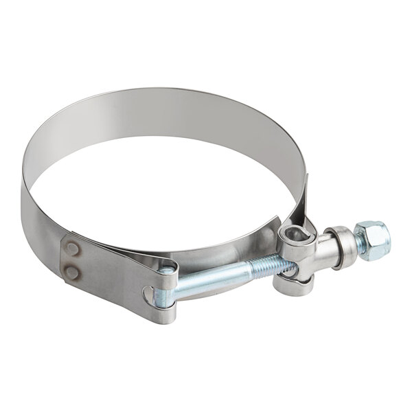 A stainless steel Frymaster T-bolt clamp with a metal handle.