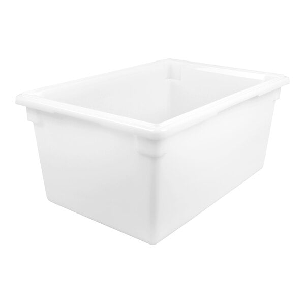 A white plastic Cambro food storage box with a lid.