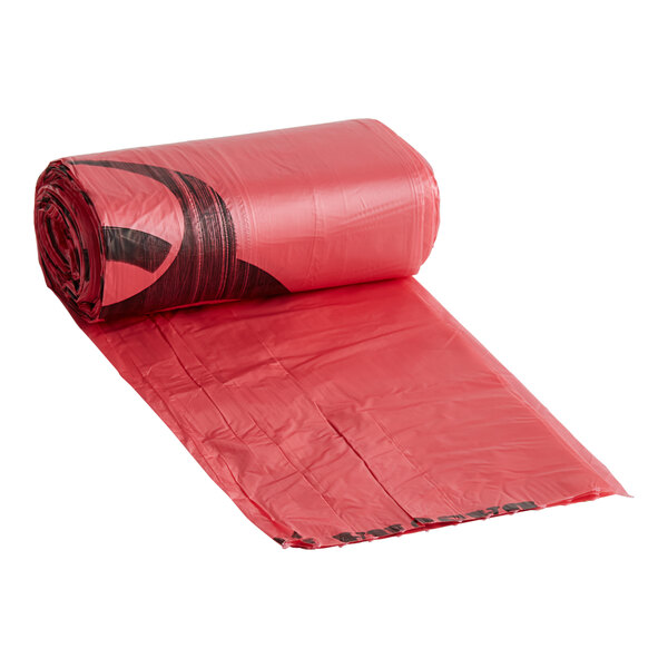 A roll of red plastic garbage bags.