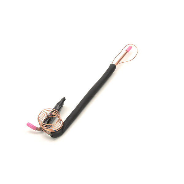 A True Refrigeration heat exchange assembly with a black and pink wire wrapped around a black tube.