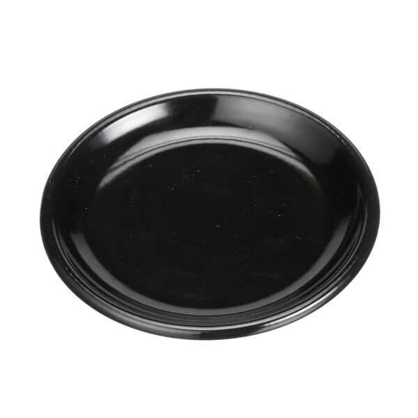 A black Bloomfield plate cover on a white plate.