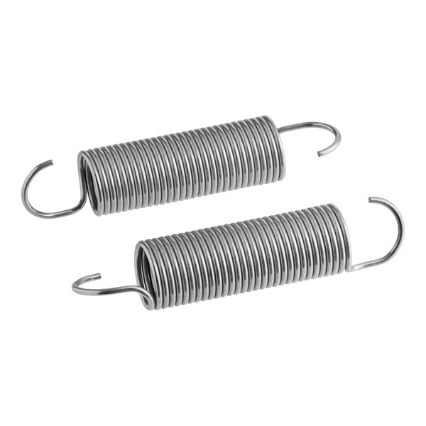 A set of two metal door springs with hooked ends.