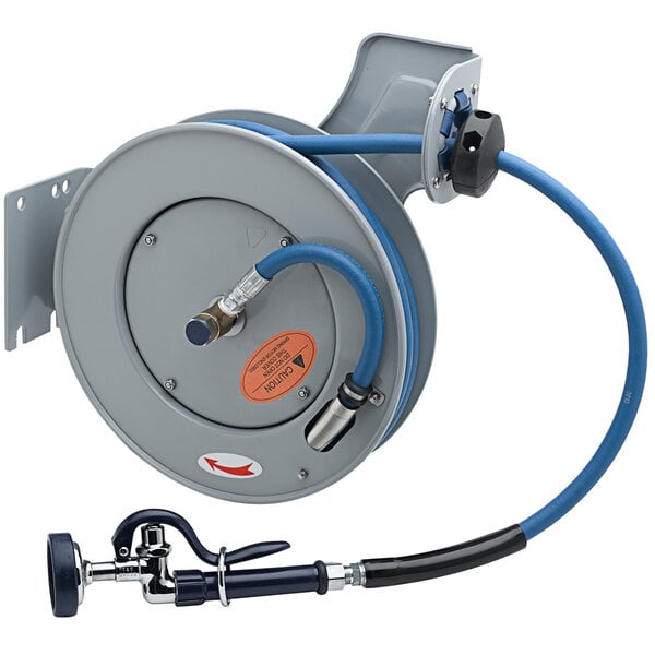A T&S hose reel with hose.