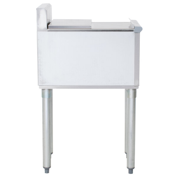 A white rectangular Eagle Group underbar ice chest with metal legs.