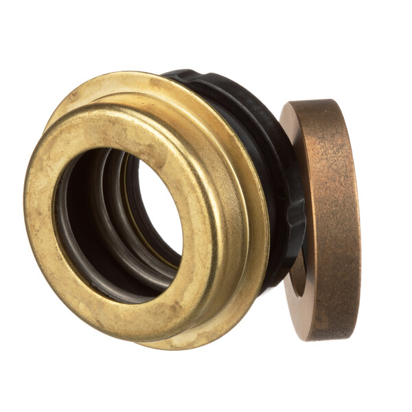 A brass and gold colored rubber seal with metal parts.