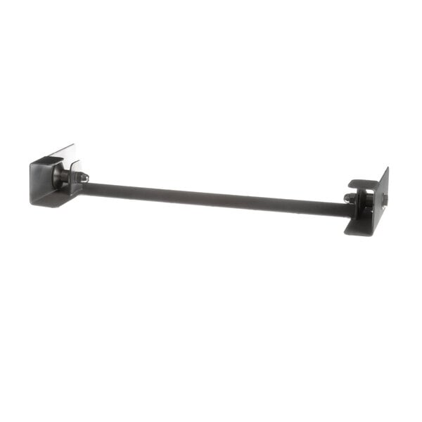 A black metal bracket with a long black metal rod and screws.