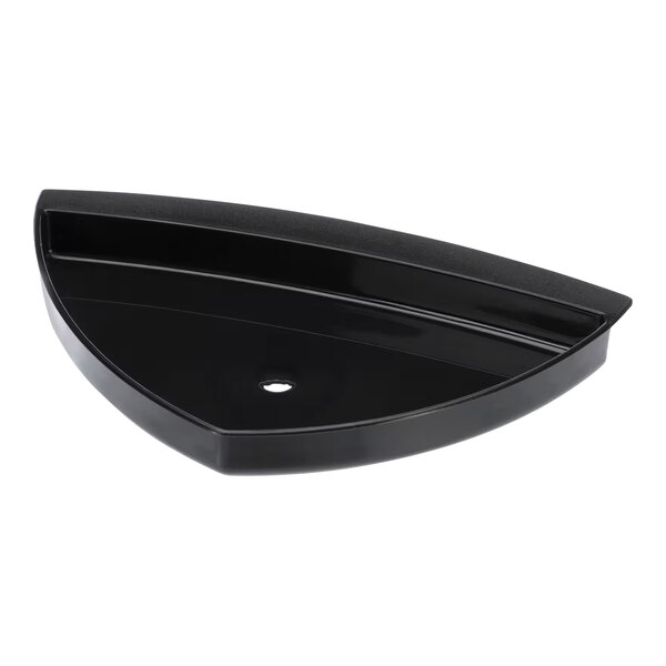 A black plastic Zumex glass holder/drip tray with a hole in the middle.