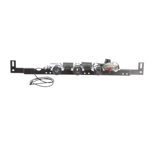A Southbend burner assembly with two wires attached to a metal bracket.