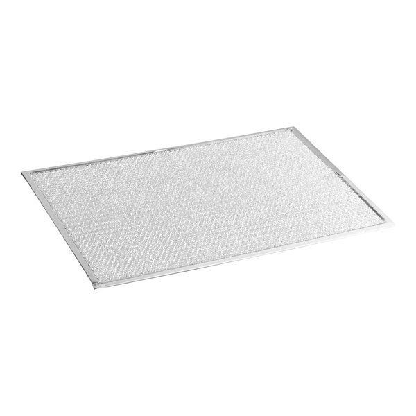 A white rectangular air filter with a silver frame.