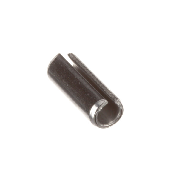 A black metal dowel pin with a small hole in it.