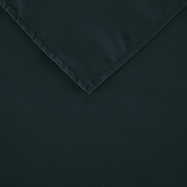 A hunter green rectangular cloth table cover with a folded edge.