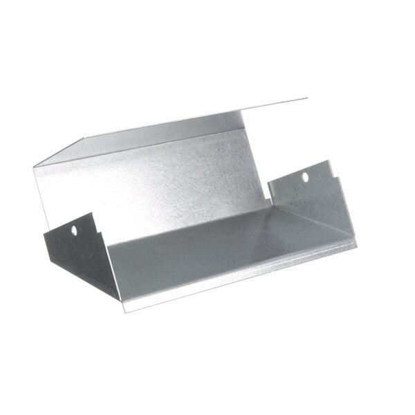 A Manitowoc Ice metal cover on a metal shelf over a hole.