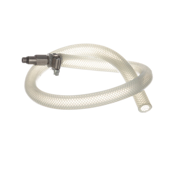 A white flexible tube with a metal connector.