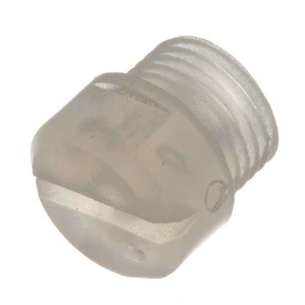 A close-up of a clear plastic screw.