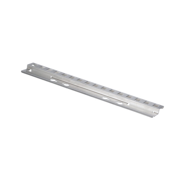 A close-up of a metal bar with a white background.