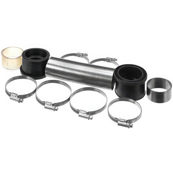 A black silicone hose with a clear plastic ring on a round metal object.