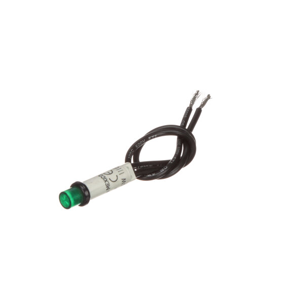 A green Market Forge light with black and green wires.