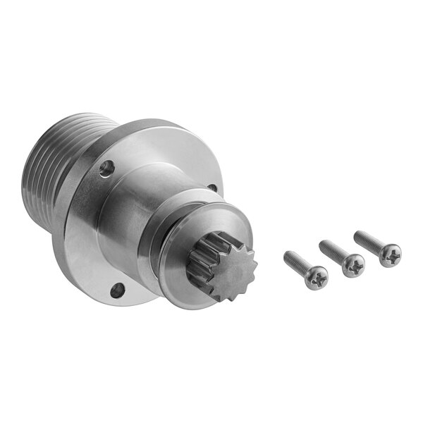 A stainless steel Hamilton Beach Drive Assy gear with screws.