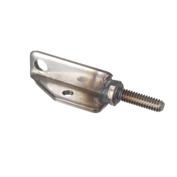A close-up of a metal bracket with a bolt.