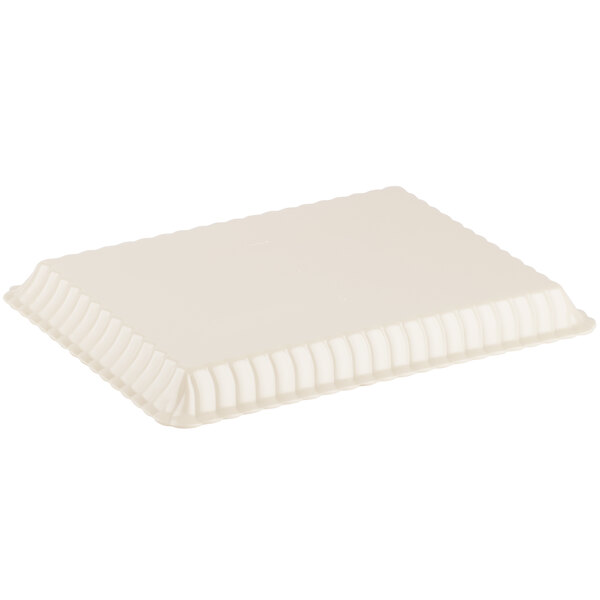 A white rectangular plastic Fineline serving tray.