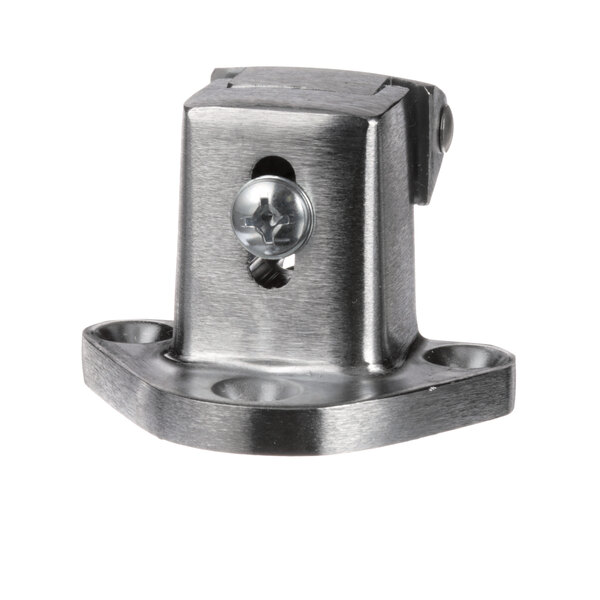 A stainless steel Kason strike bracket with a hole in the center.