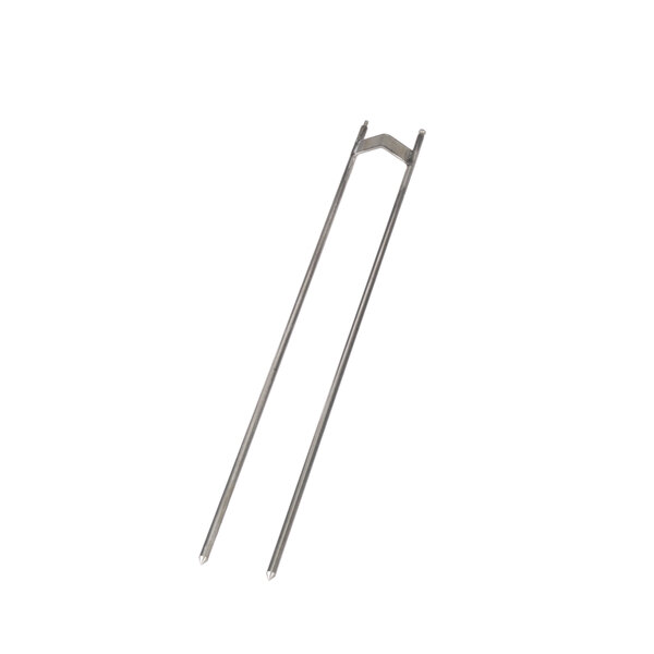 A pair of long thin metal rods on a white background.