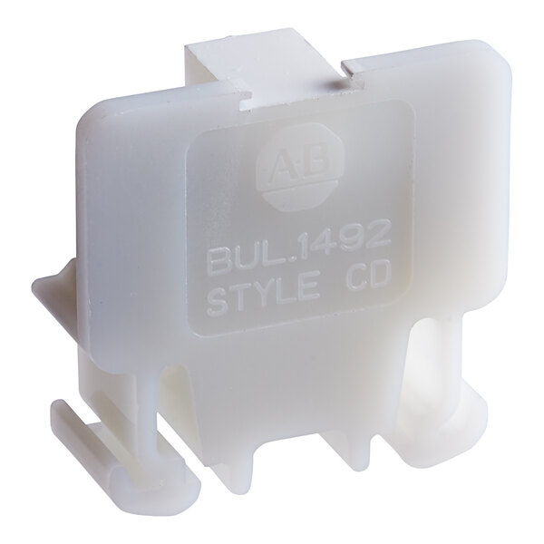 A white plastic Cleveland terminal block with text that reads "A/B #1492-CD2"