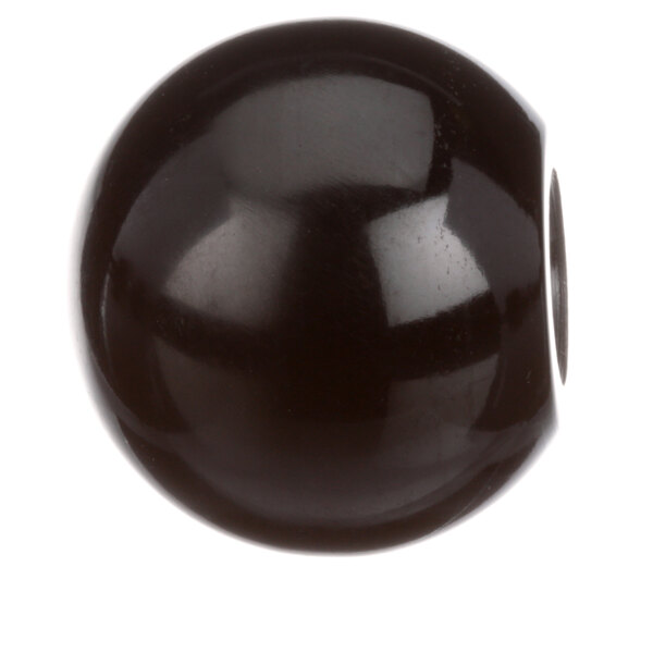 A black round knob with a white background.