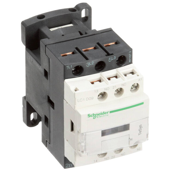 A white and black Globe X00680 contactor with three contacts.