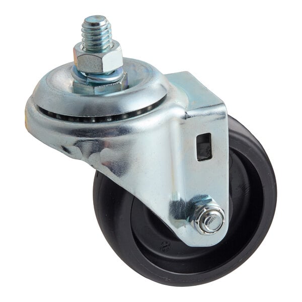 A single swivel caster wheel with a metal bracket and a black rubber wheel.