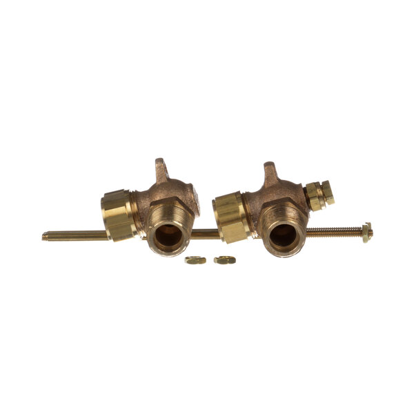 Two Groen brass water fittings with screws.