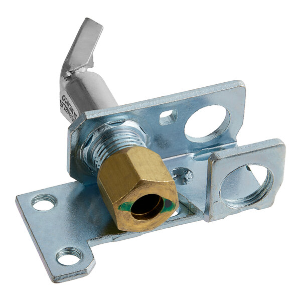 A metal and brass screw with holes used for a Vulcan Grayson pilot burner.