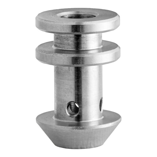 A metallic, cylindrical machined component with flanges and holes, likely used as a pilot tip or connector in mechanical assemblies.
