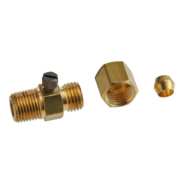 A close-up of a brass threaded Vulcan Pilot Adjuster.