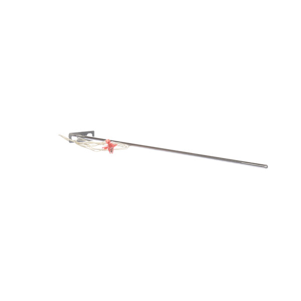 A metal rod with a red handle.