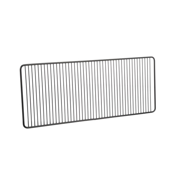 A black rectangular metal cup rest with lines.