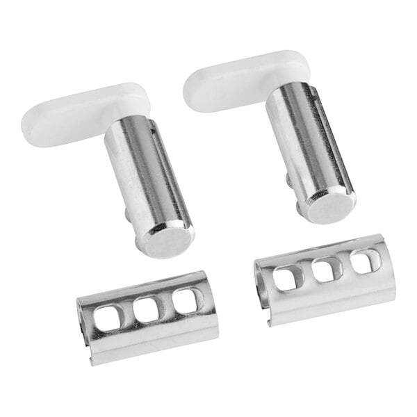 A Manitowoc Ice hinge assembly with two metal pieces.