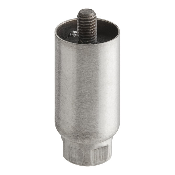 A close-up of a silver metal Vulcan Leg Kit threaded nut.