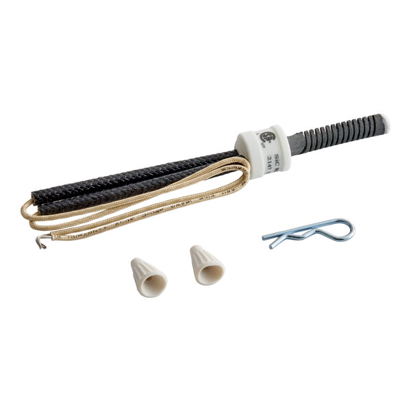 An electric igniter assembly with two wire connectors and a metal clip, shown on a white background.