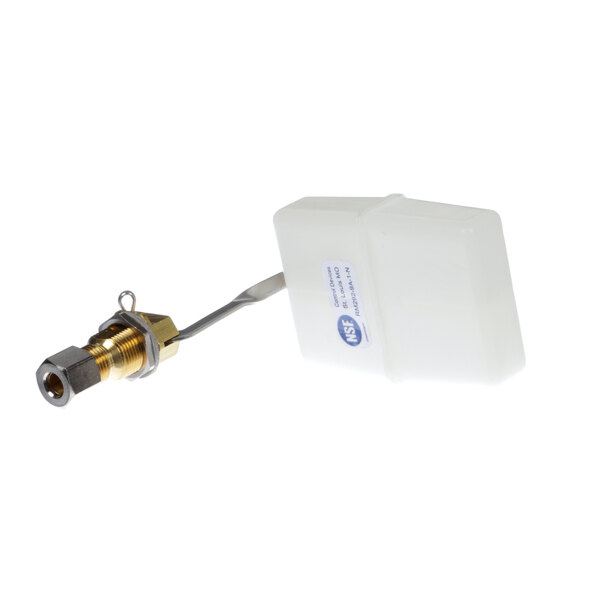 A white plastic container with a brass connector for a Scotsman reservoir valve.