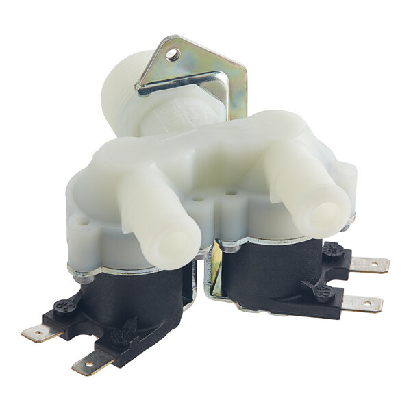 A close-up of a white plastic Alto-Shaam solenoid valve.