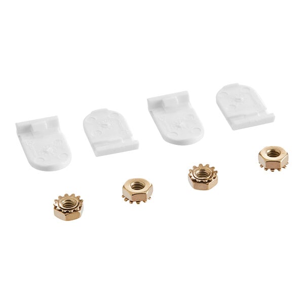 A Manitowoc Ice evaporator bottom frame with white plastic screws and nuts.