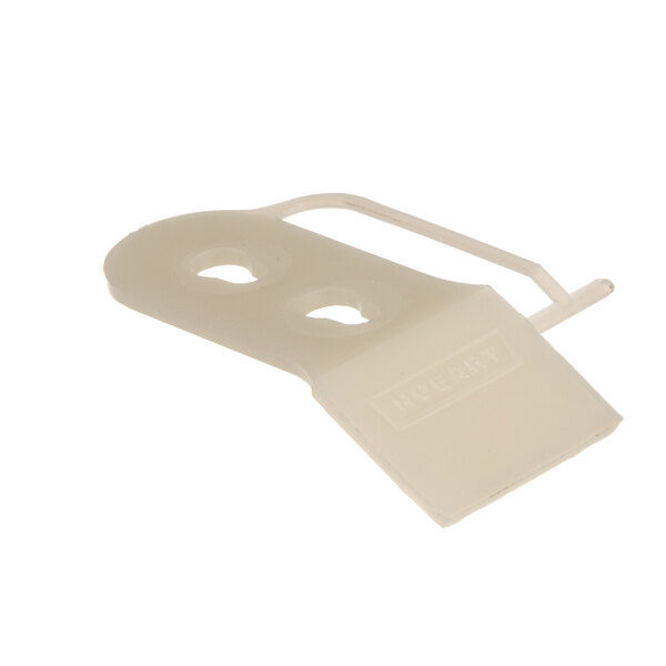 A white plastic Hobart knife scraper clip with holes.