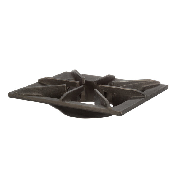 A black metal Vulcan top grate with a square metal base and four holes.