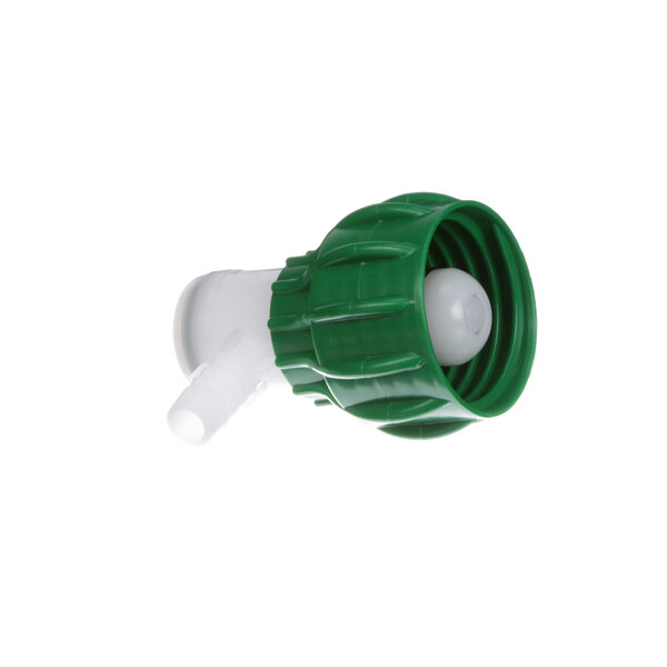 A green and white plastic tube with a white bulb.