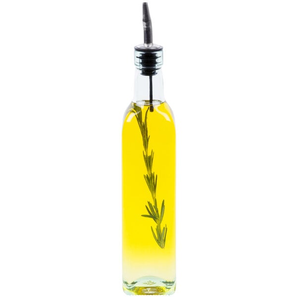 A Tablecraft olive oil cruet with a sprig of rosemary.